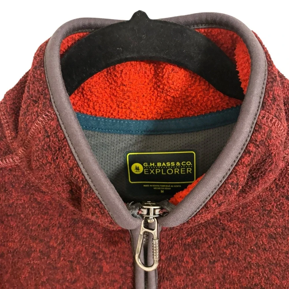 G.H.Bass Explorer Pullover 1/4 Zip ‎ Fleece Wine Heather Mens M Medium